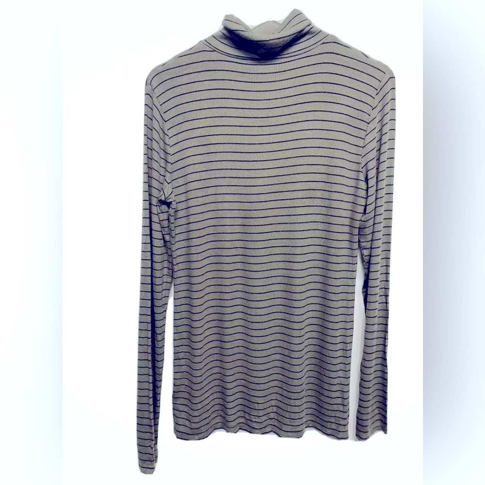 MOSSIMO LONG LIGHTWEIGHT CHARCOAL GRAY & BLACK STRIPED TURTLENECK KNIT TOP SMALL - Picture 7 of 9
